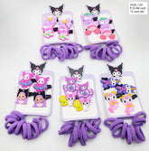Pack of 12 Pcs Cute Kuromi Hair Clips & Rubber Bands Set - Multicolour Sanrio Cartoon Hair Accessories for Baby Girls, Kids, and Gifts